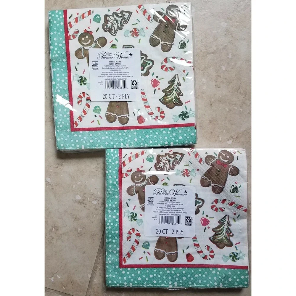 (2)‎ The Pioneer Woman Christmas Gingerbread Paper Dinner Napkins 20ct each NEW